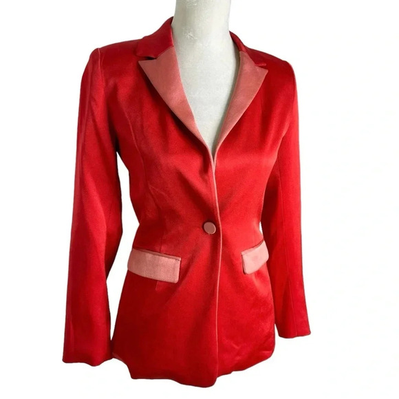ALEXIS Nevra Satin Trim Blazer Jacket In Red Size XS - Picture 6 of 14